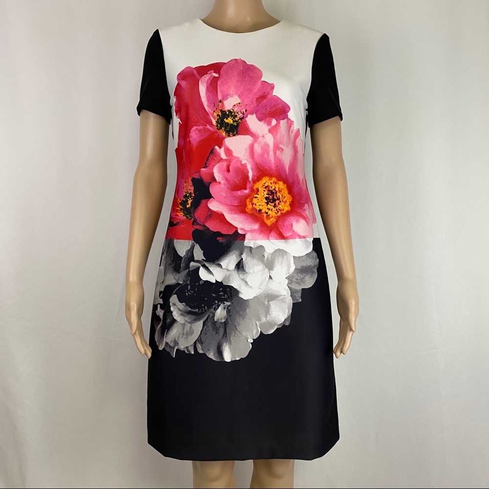 Vince Camuto Black Pink White Dress Floral Sheath